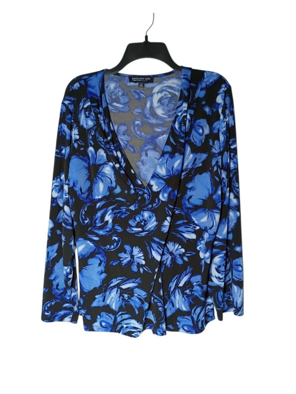 Jones NY Y2K Dark Floral Jersey Knit Surplice Top 2X Whimsigoth Stretch Vintage